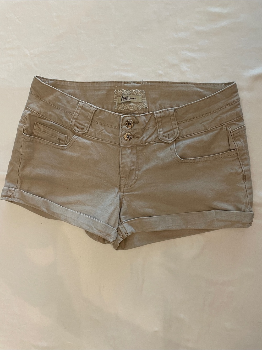 YMI Beige Roll-Cuff Mid-Rise Jean Shorts